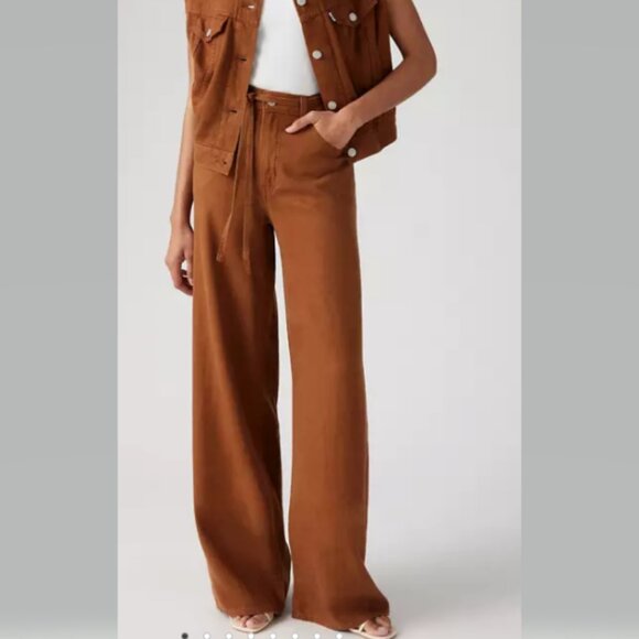 Levis XL Straight Linen Pants in Sorel House Linen Brown Free People NWT - Picture 1 of 16
